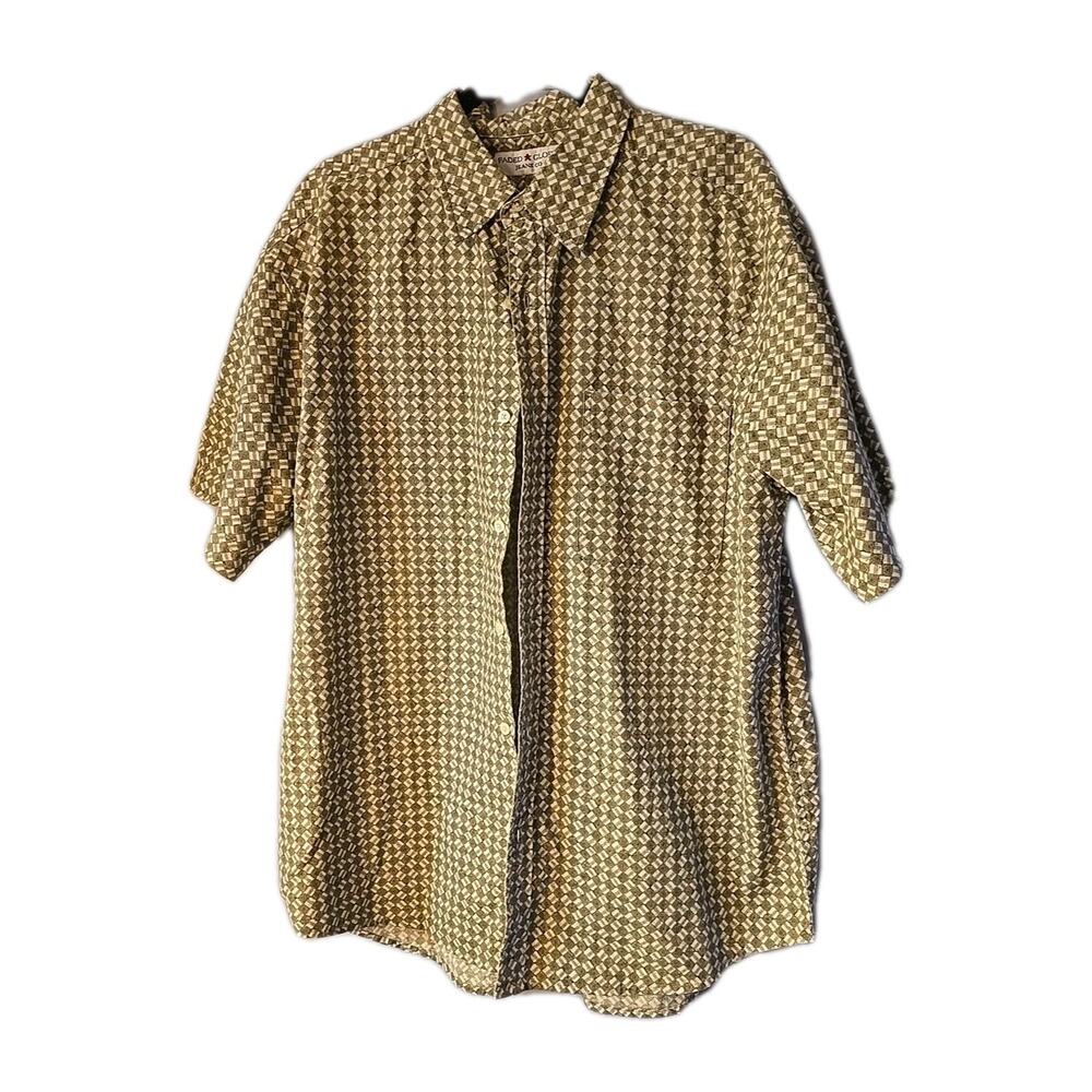 Vintage Faded Glory Y2K Green Short Sleeve Button Down Shirt Men's Size Large‎